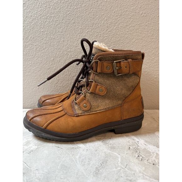 UGG Cecile Women's 1007999 Brown Waterproof Leather Ankle Duck Boots Size US 5.5 - Picture 4 of 8